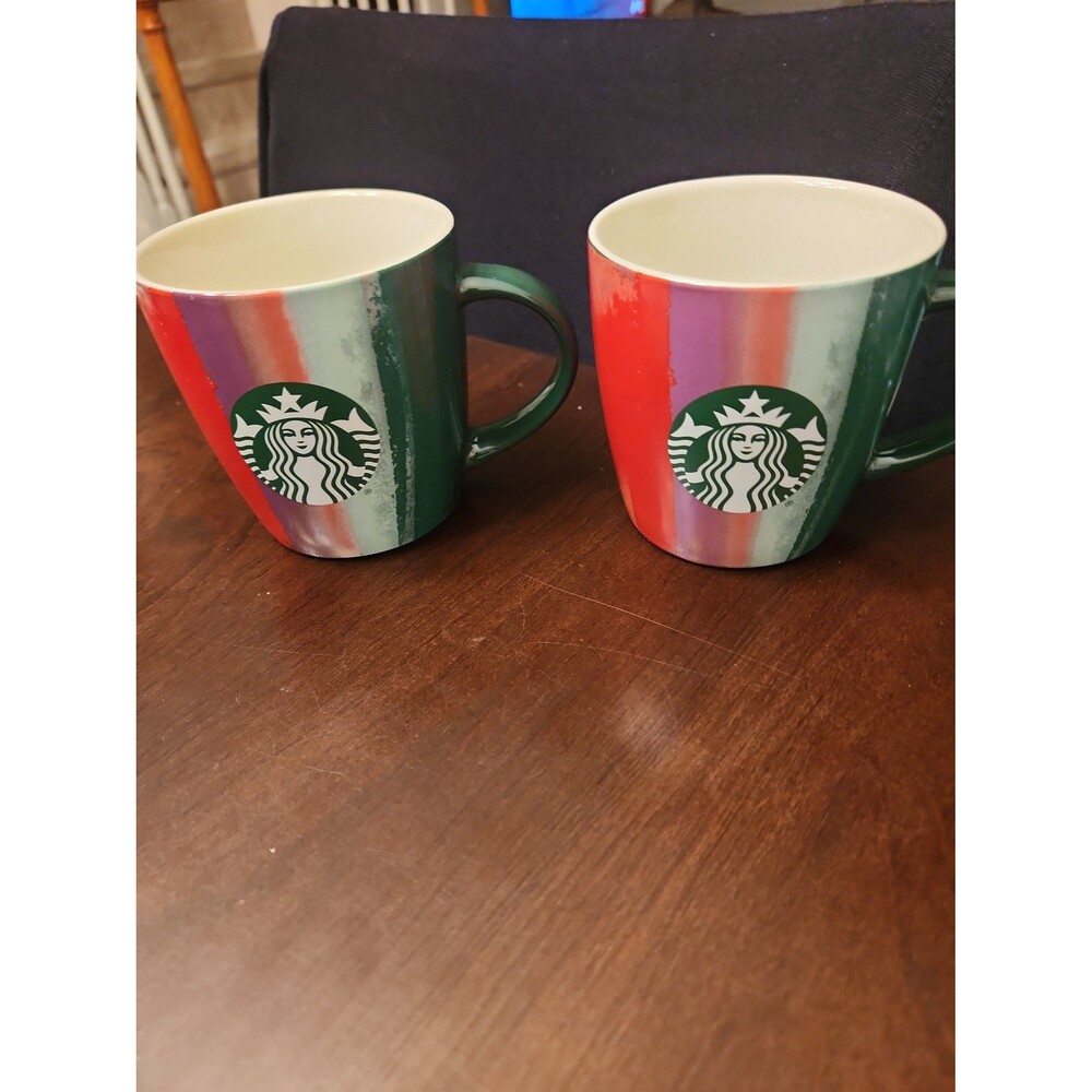 Starbucks Set of 2 2021 Christmas Holiday Striped Mugs